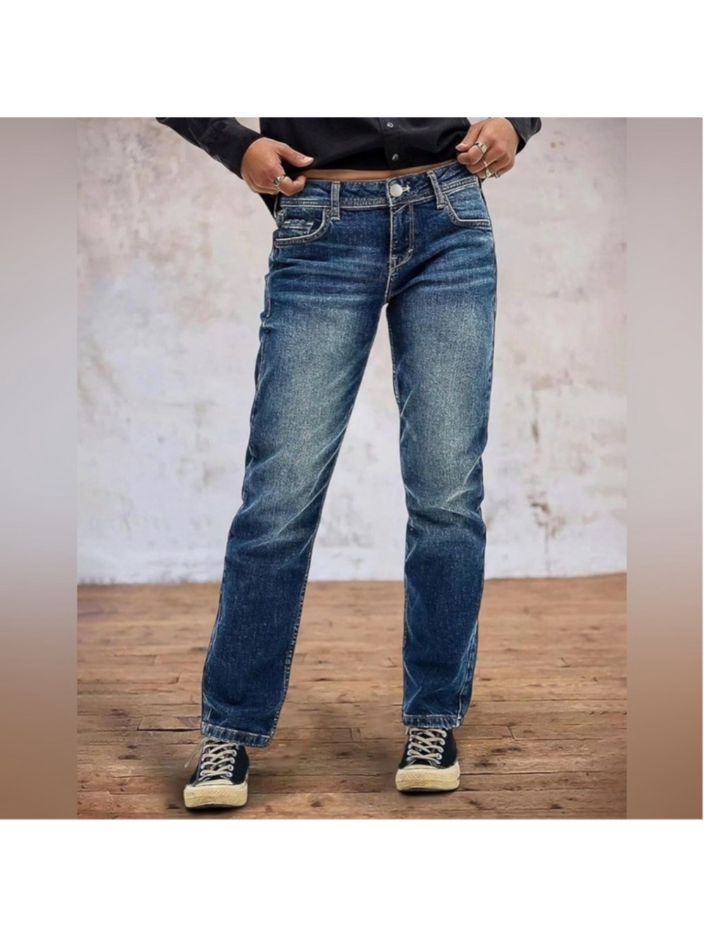 Flamingals Straight Leg Boyfriend Jeans for Women Trendy Mid Rise Wash Stretchy